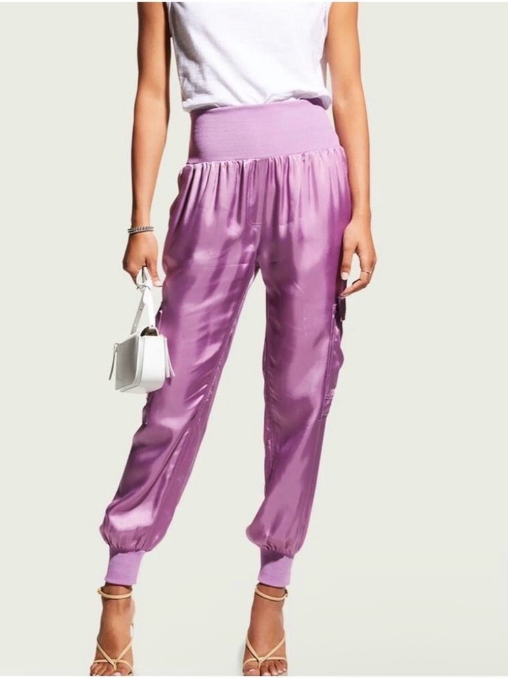 cinq a sept Lilac Satin High-Waist Jogger Pants
